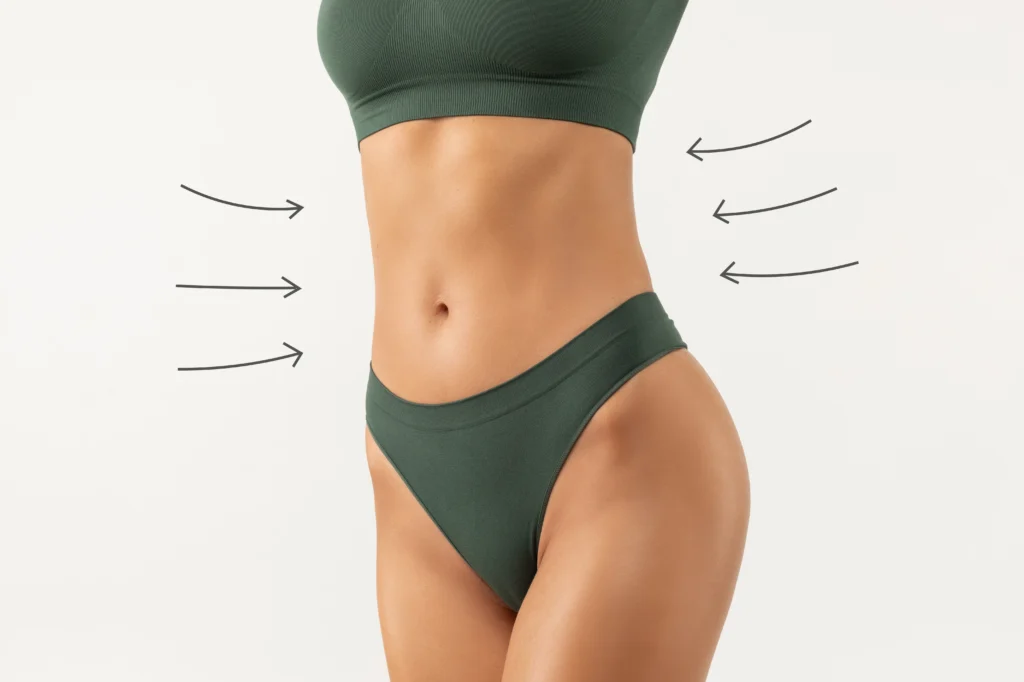 Illustration of targeted adipose aspiration areas for liposuction in Dubai.