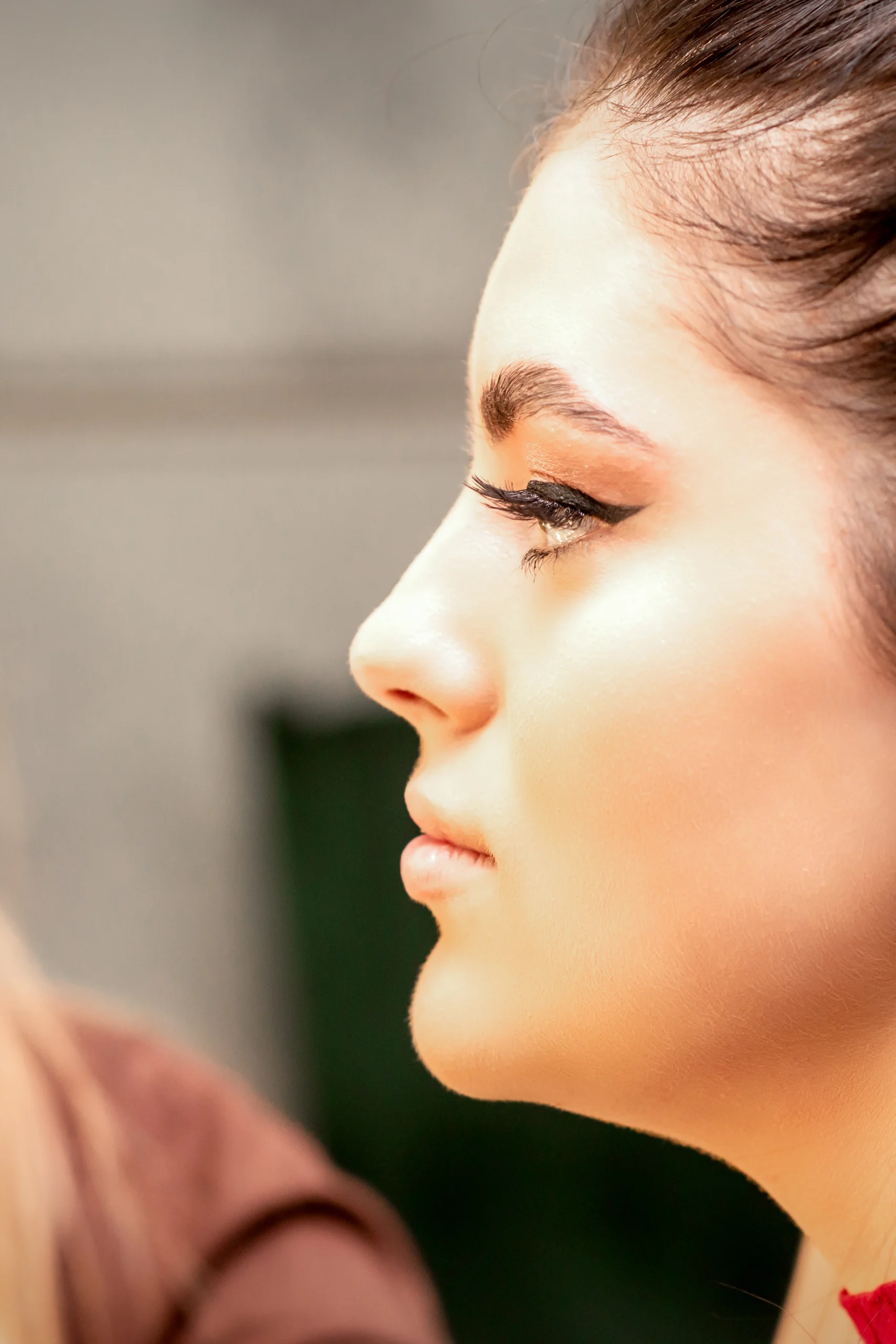A precise lateral profile view illustrating the nasal bridge and radix, key for evaluating the various types of Rhinoplasty in Dubai.