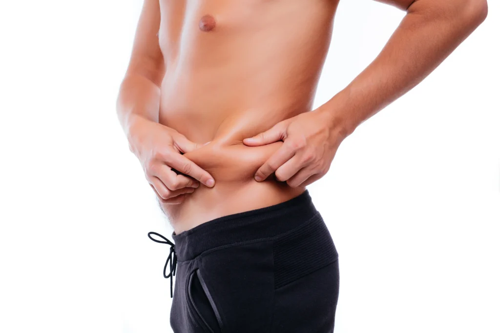 Pre-operative evaluation of a male subject tracking total body mass metrics and regional subcutaneous adiposity to clear him for V Sculpt Liposuction in Dubai.