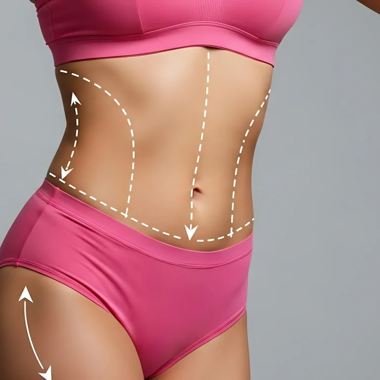 Clinical mapping of the suprapubic and umbilical regions to differentiate between a Mini vs. Full Abdominoplasty in Dubai.
