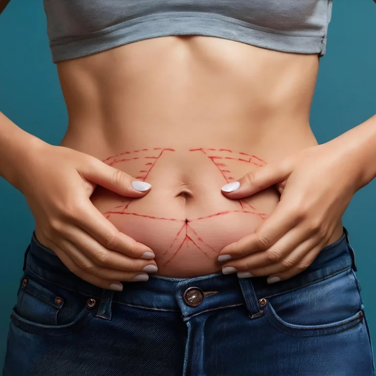 Clinical markings of the anterior abdominal wall and infraumbilical region for Combined Liposuction and Abdominoplasty in Dubai.