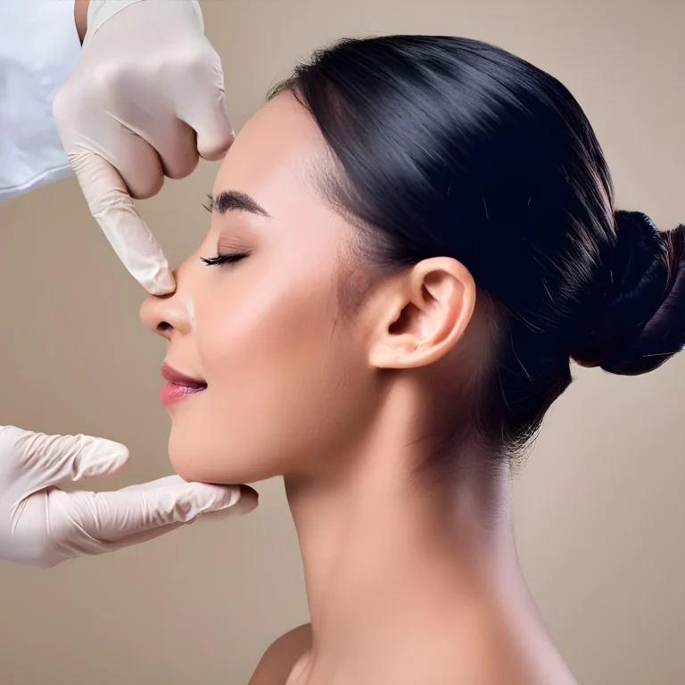 A surgeon performing a nasal tip rotation check to explain why the tip will go down after rhinoplasty in Dubai.